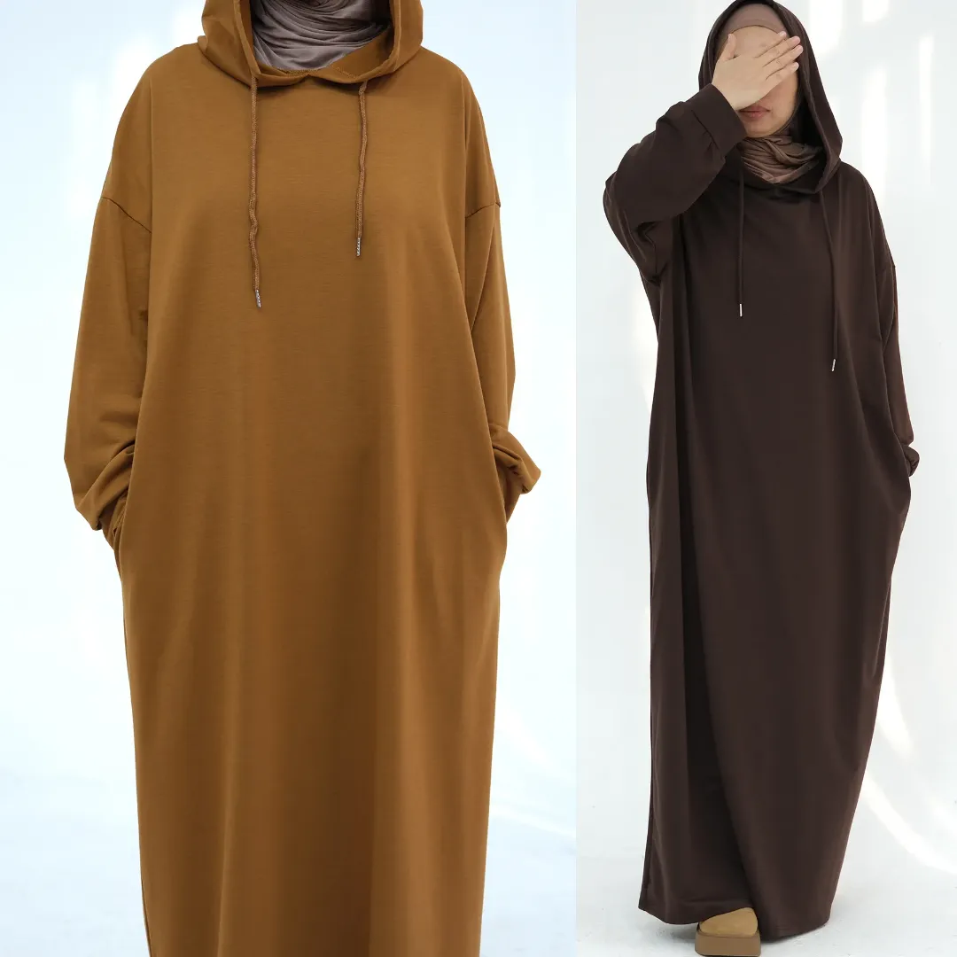 Robe Longue Décontractée à Capuche – Style Modeste et Confortable