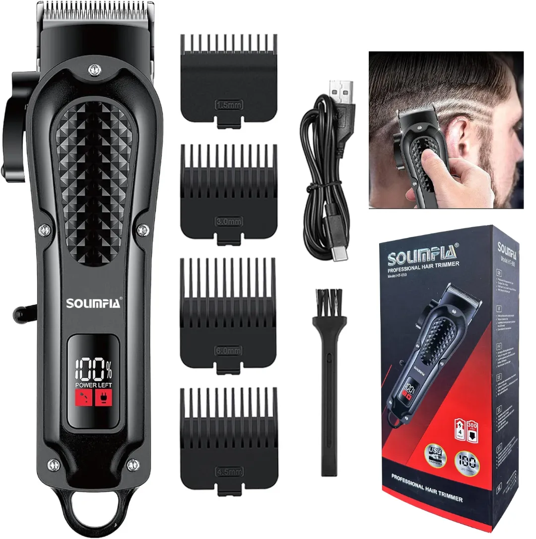 Tondeuse Électrique Rechargeable Solimpia – Coupe de Précision pour Cheveux et Barbe avec Sabots Réglables