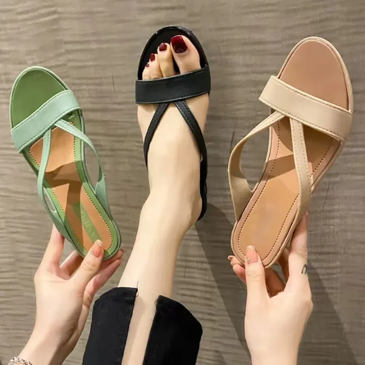 Sandales Plates Femme Élégantes – Style Croisé, Ouvertes, Confort Quotidien Été