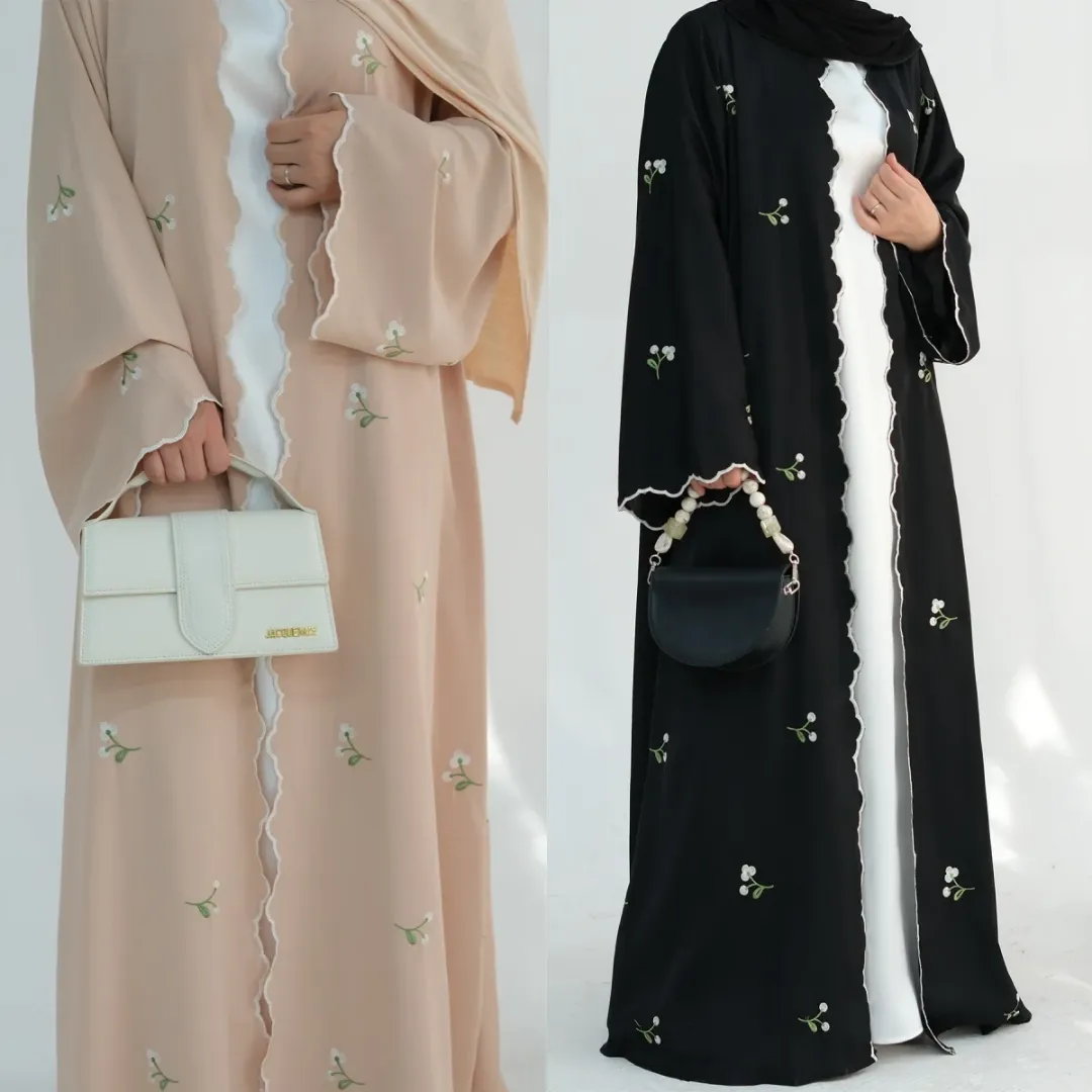 Kimono Abaya Brodé à Fleurs – Chic et Élégant