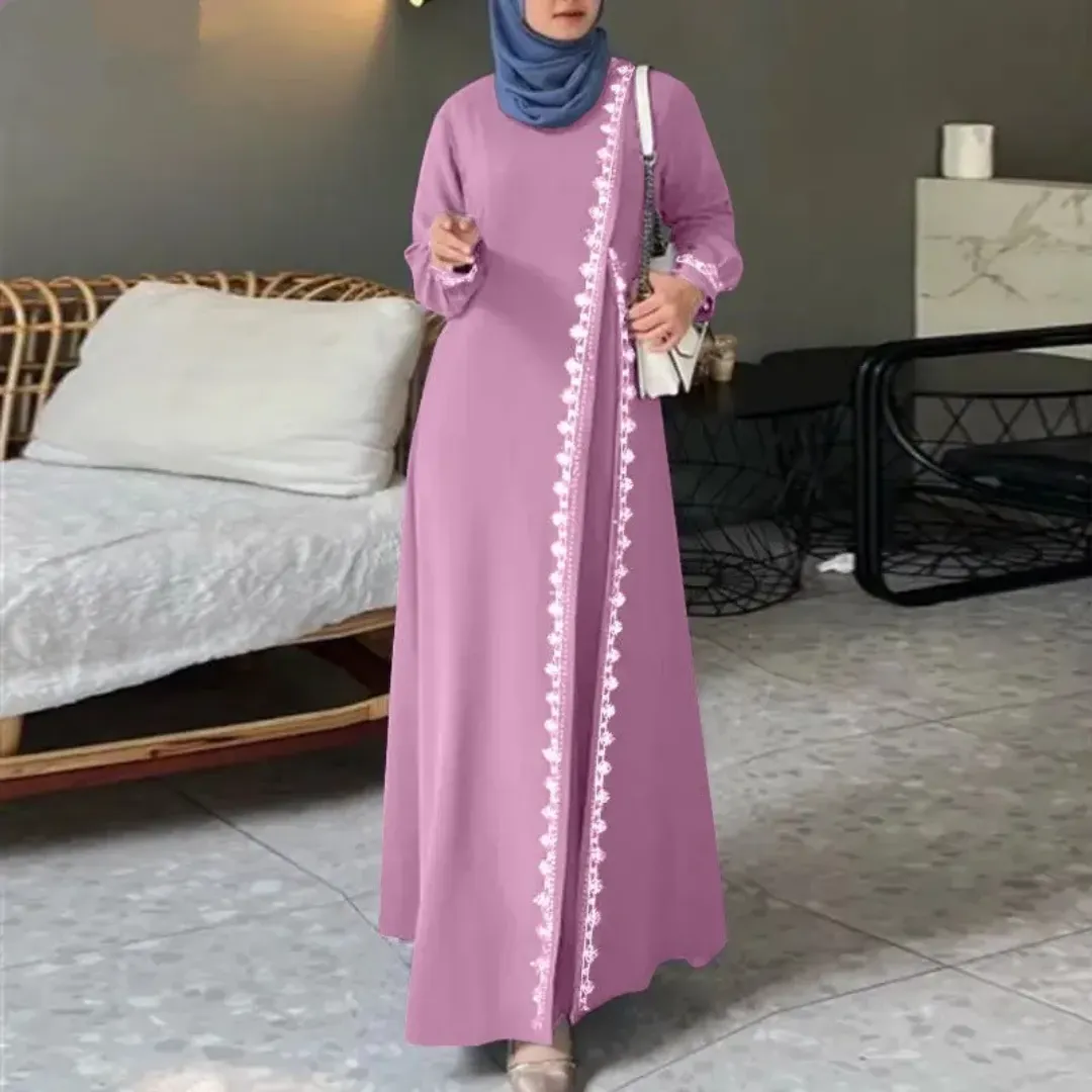 Abaya Bleu Royal avec Broderie Latérale Blanche