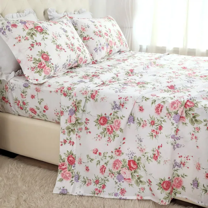 Parure de Lit 4 Pièces – 2 Draps + 2 Taies – Coton 100% 