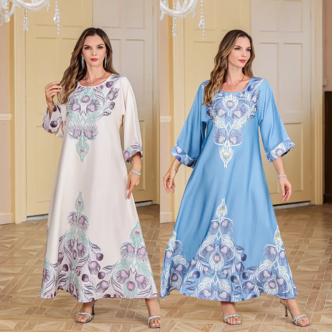 Robe longue imprimée à manches larges – Élégance orientale
