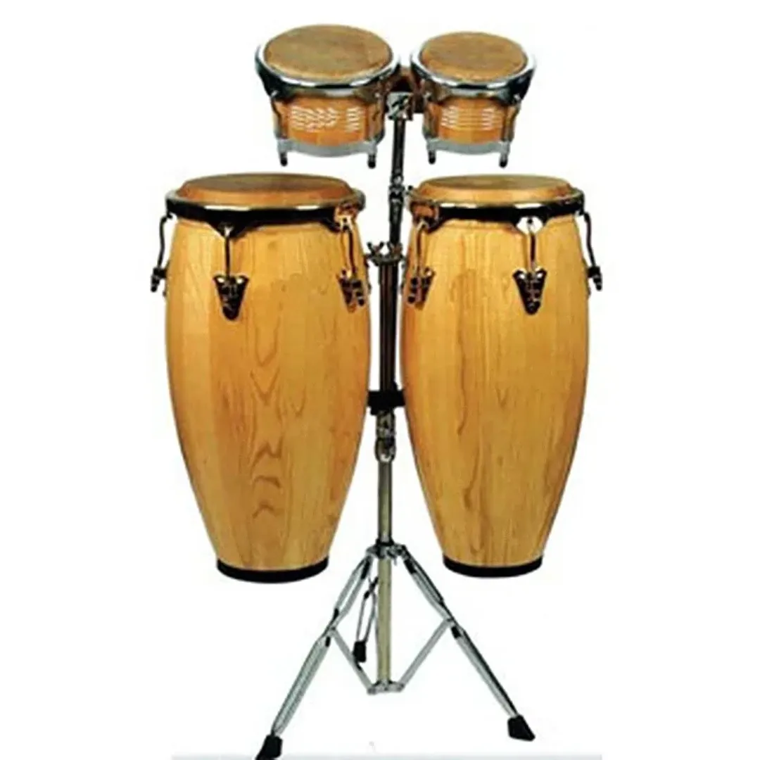Ensemble de Congas Professionnelles en Bois – 10"/11" avec Support Métallique – Instruments de Percussion de Qualité
