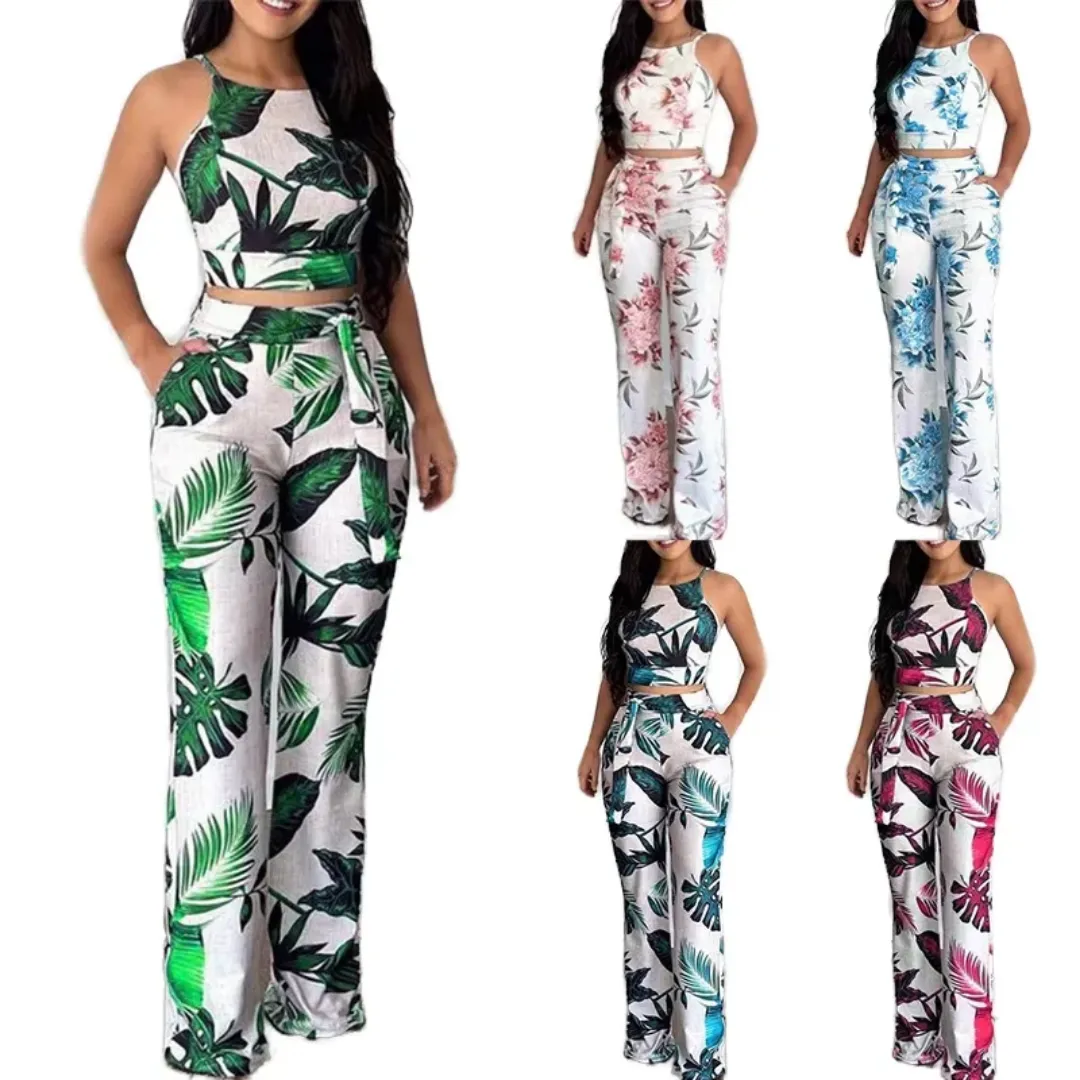 Ensemble Deux Pièces Tropical – Top Court et Pantalon Large