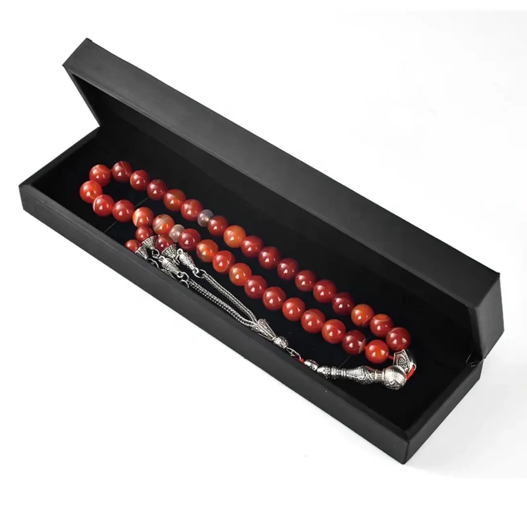 Misbaha en Agate Rouge – Chapelet Musulman de Luxe avec Boîte Cadeau