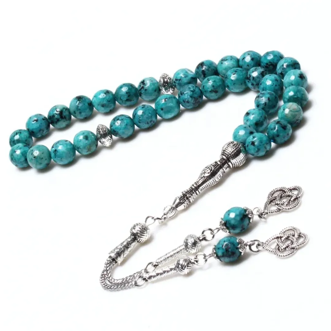 Chapelet Musulman 33 Perles – Pierre Turquoise & Argent Orné