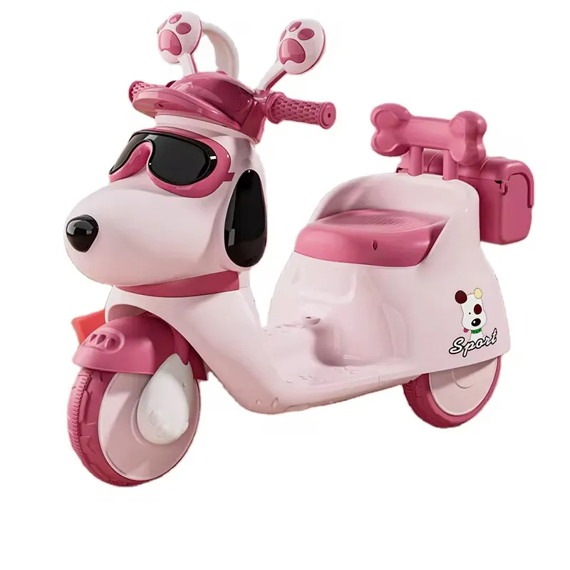 Moto électrique pour enfant – Design Chiot Rose avec coffre et dossier