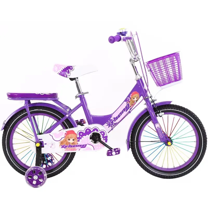 🚲 Vélo Enfant Violet 12/14/16/18 pouces – Modèle Sport avec Panier et Roulettes – Pour Fille 4 à 7 Ans