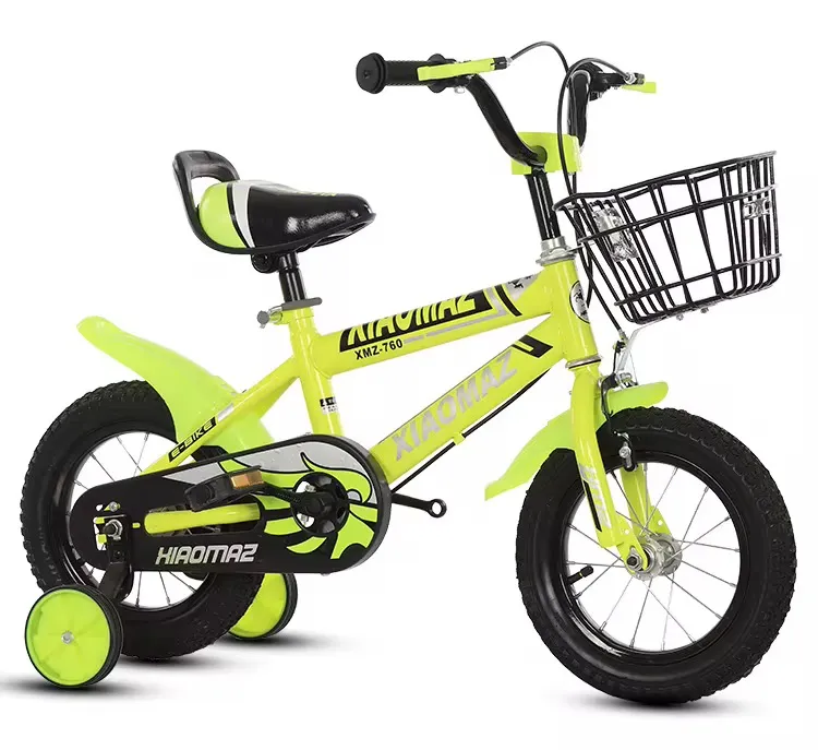 🚲 Vélo Enfant 16 pouces – HIAOMAZ Vert Fluo avec Panier et Roues d’Apprentissage – Modèle Unisexe