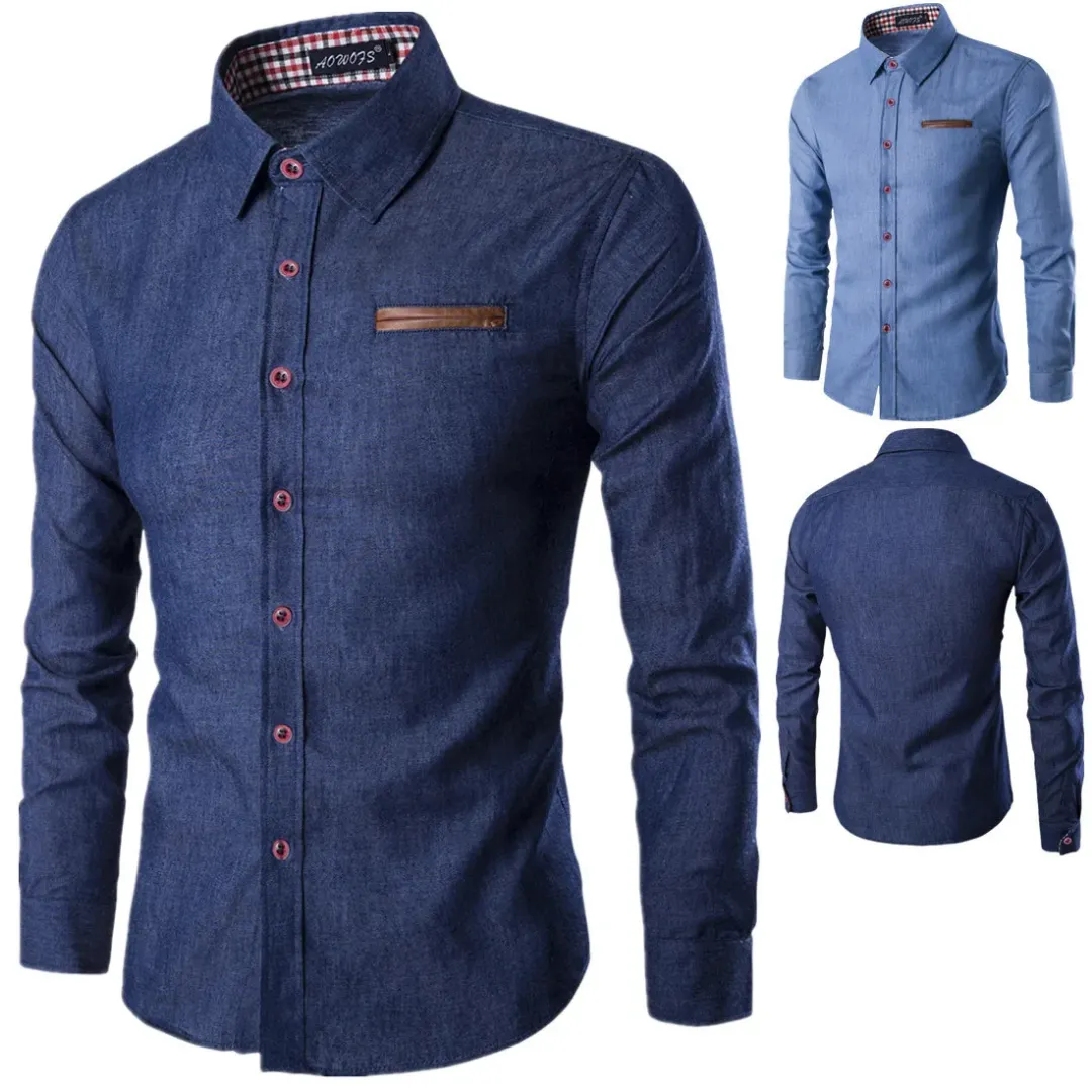 Chemise Homme en Jean Slim – Élégance Décontractée à Manches Longues