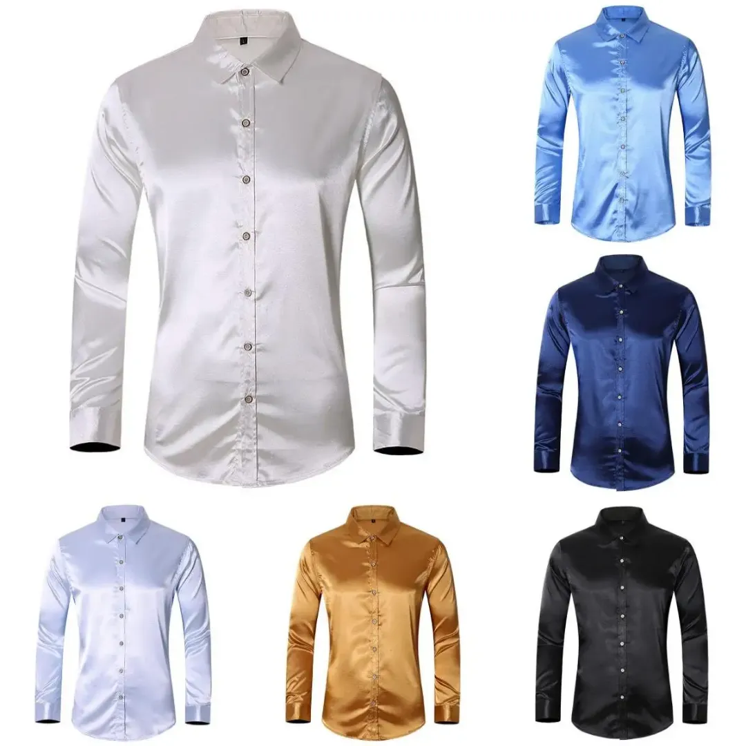 Chemise Homme Satinée Élégante à Manches Longues – Plusieurs Couleurs