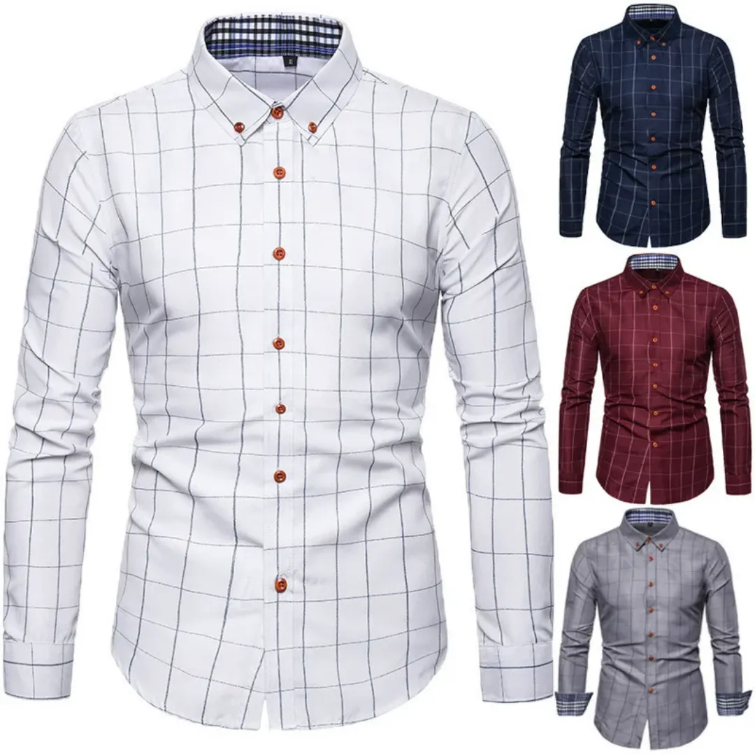 Chemise Homme Carreaux Élégante – Manches Longues et Coupe Ajustée