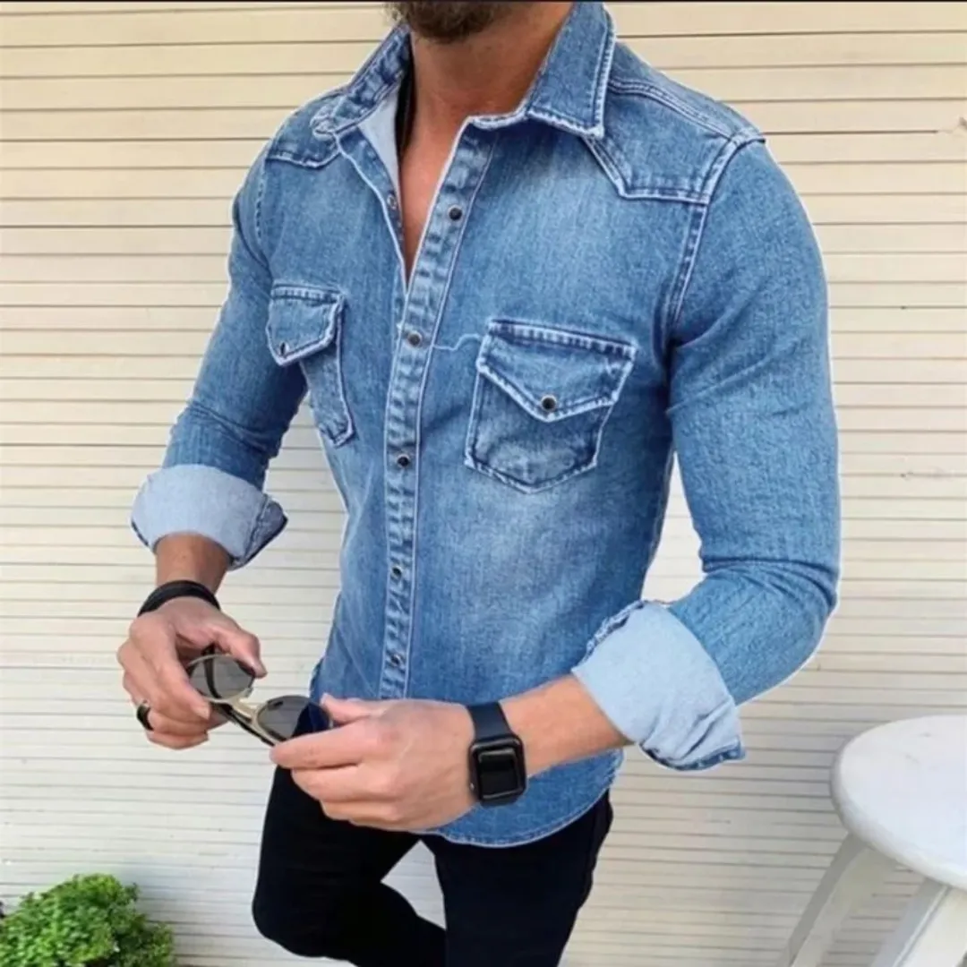 Chemise Homme en Jean Denim – Style Décontracté et Élégant