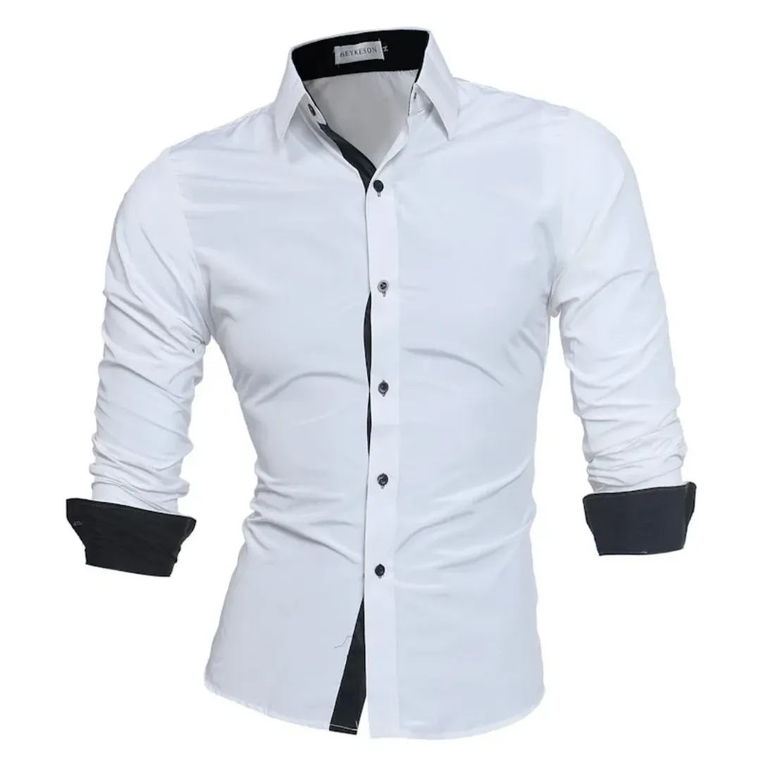 Chemise Slim Fit Homme Élégante – Blanc et Noir Contrasté