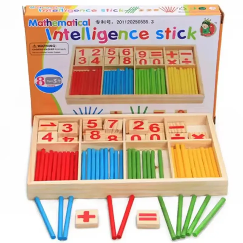 Jeu Montessori Mathématiques – Bâtonnets de Calcul en Bois, Apprentissage Ludique des Opérations pour Enfants