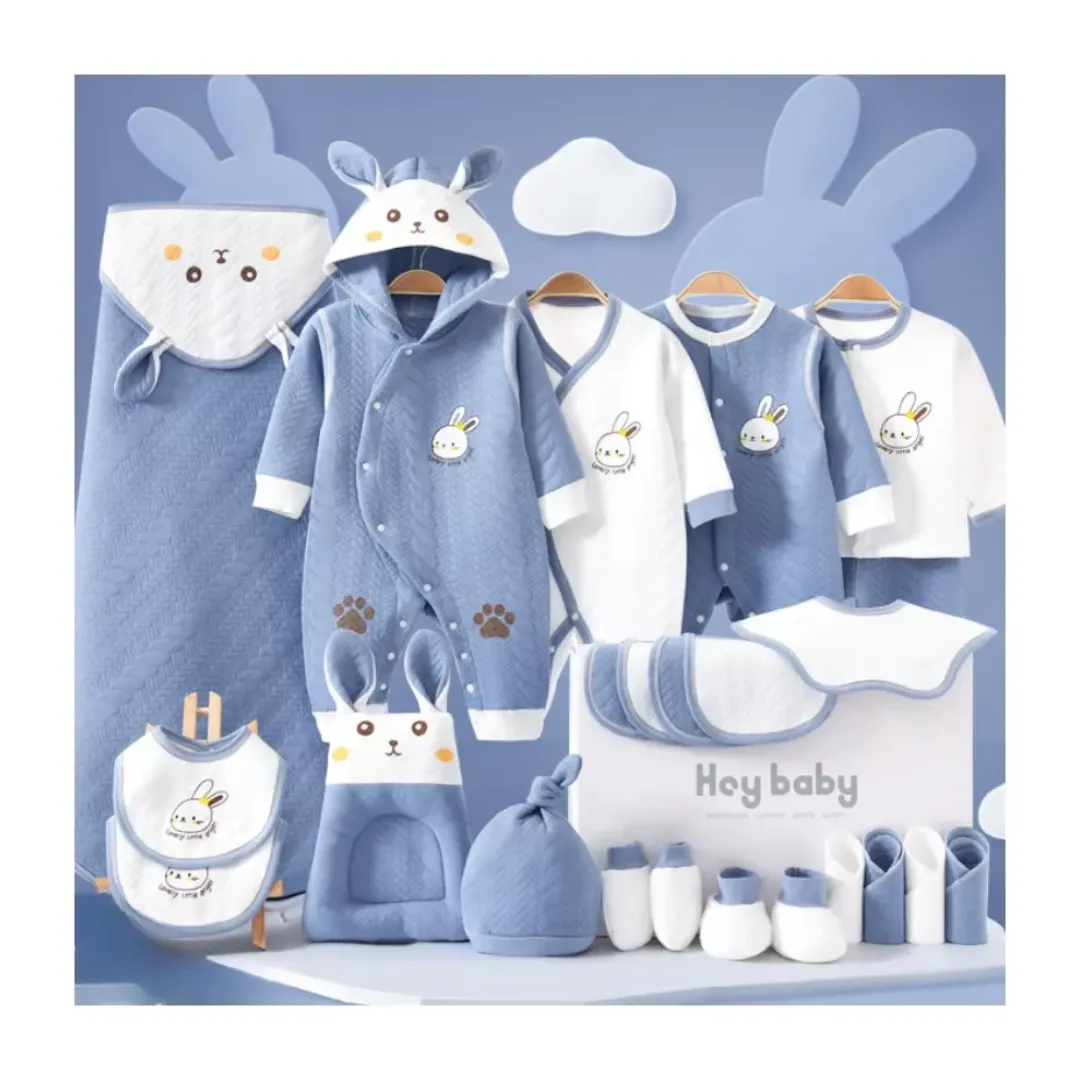 Coffret Cadeau Naissance 24 Pièces – Ensemble Vêtements Bébé 100% Coton Unisexe avec Motifs Lapin