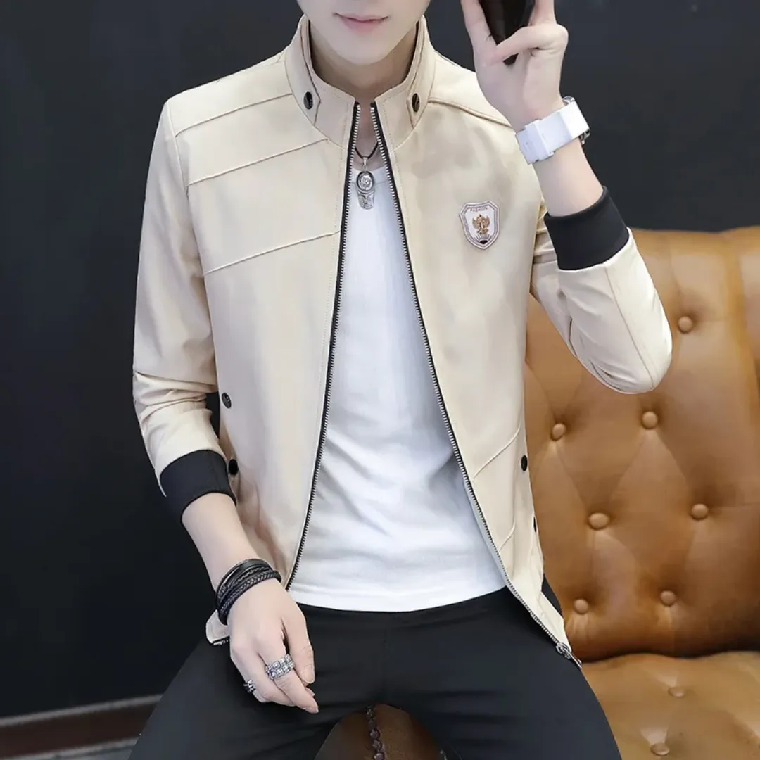 Veste Slim Homme Beige Style Urbain – Col Montant Zippé