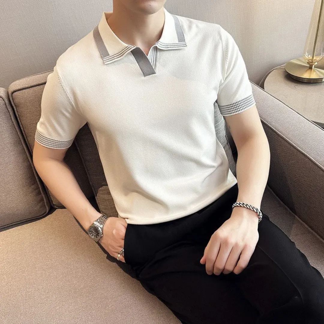 Polo Homme Élégant Blanc avec Détails Gris – Manches Courtes