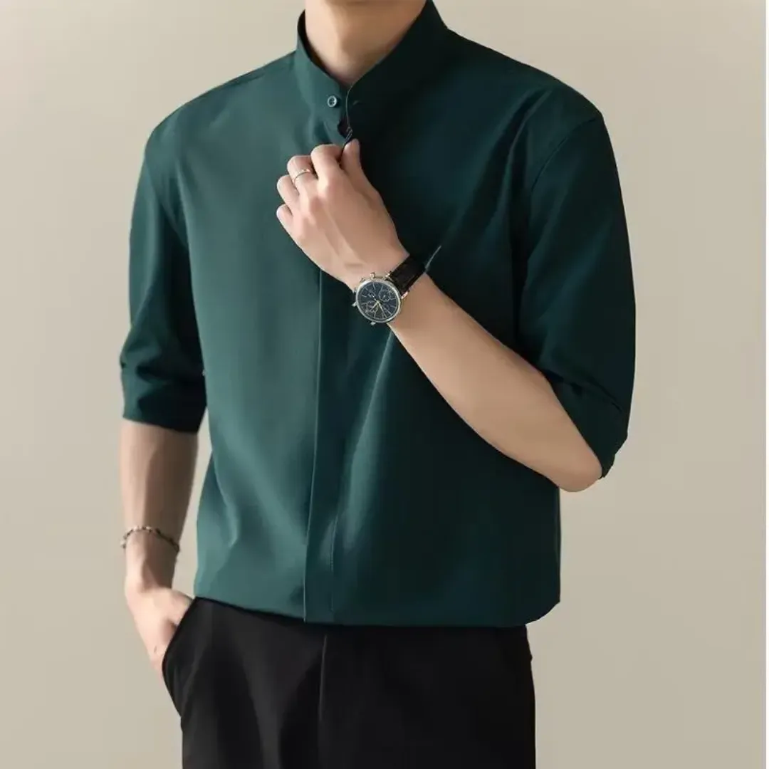Chemise Homme Col Mao Élégante – Manches Mi-longues
