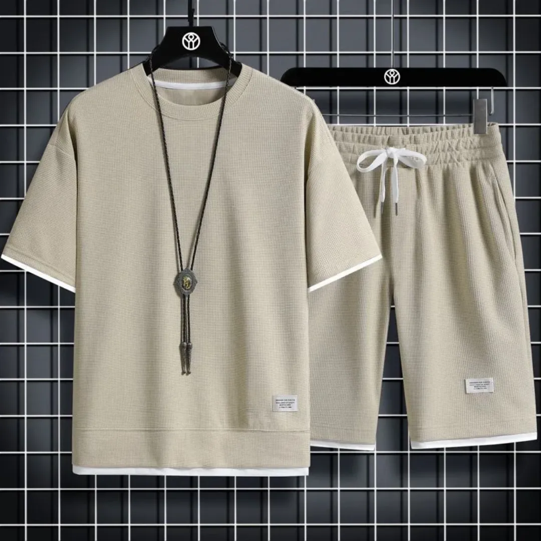 Ensemble Décontracté Homme Beige – T-shirt Oversize & Short Élastique