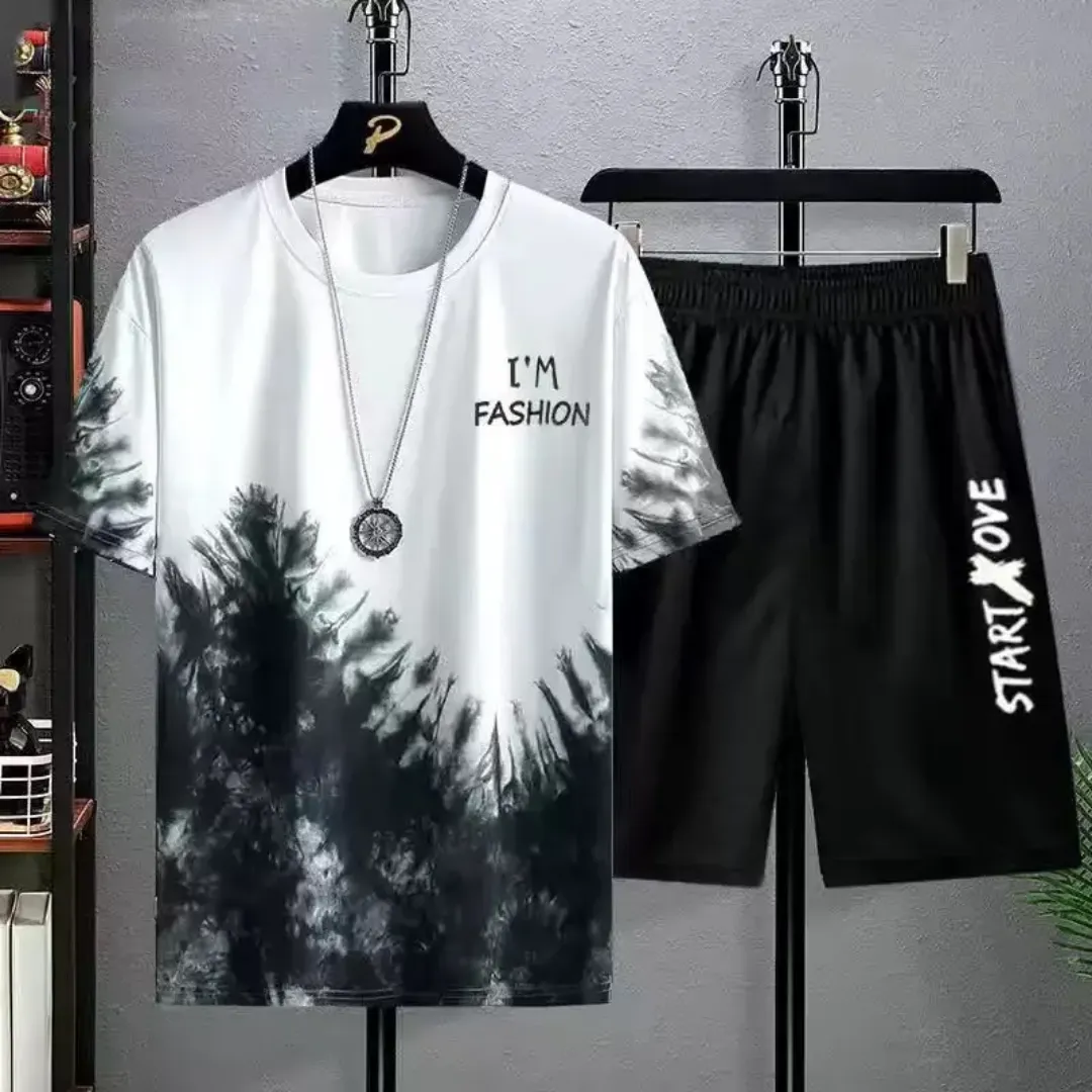 Ensemble Homme Décontracté "I'M FASHION" – T-shirt Tie-Dye & Short Noir