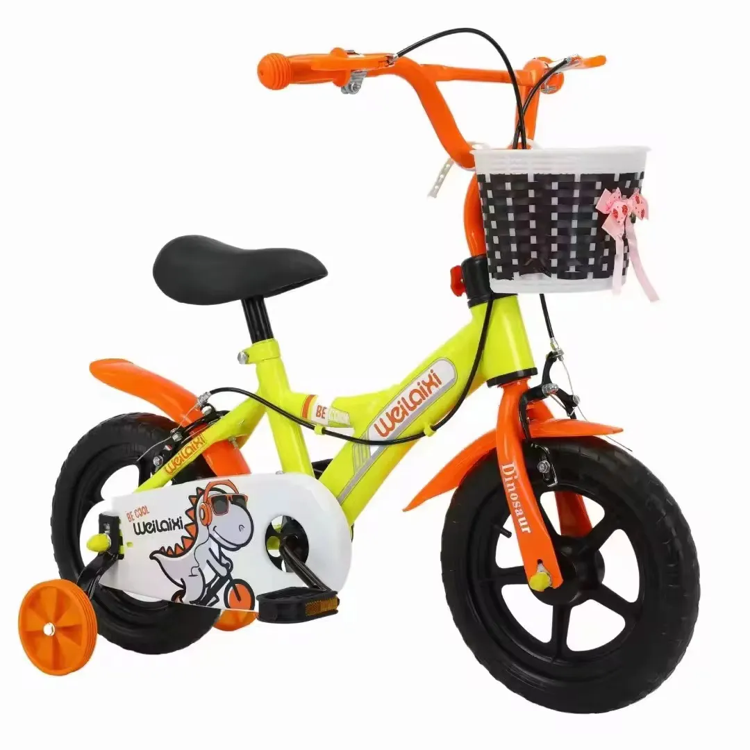 Vélo Enfant Dino 12-20 Pouces – Cadre Renforcé, Design T-Rex, Panier Avant et Roues d’Appui
