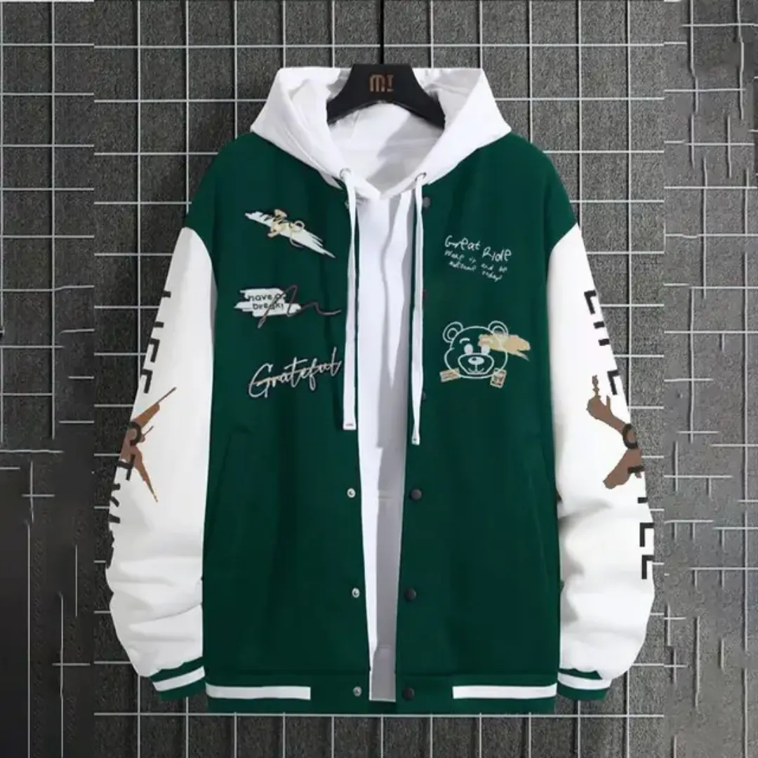 Veste Universitaire Brodée Homme – Vert & Blanc avec Capuche