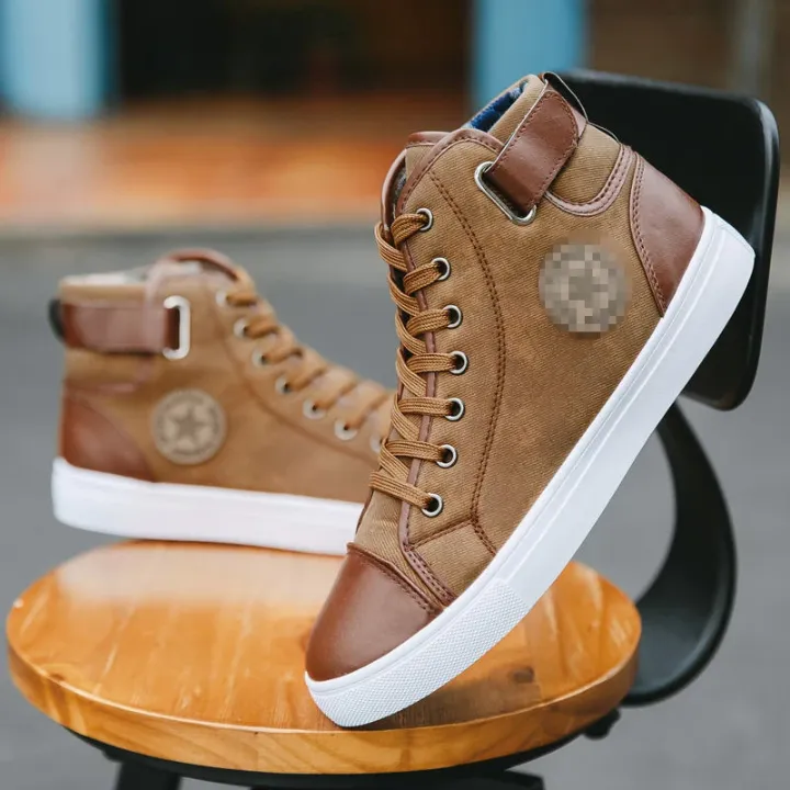 Baskets Montantes Homme Style Urbain – Toile et Simili Cuir, Confortables et Tendance