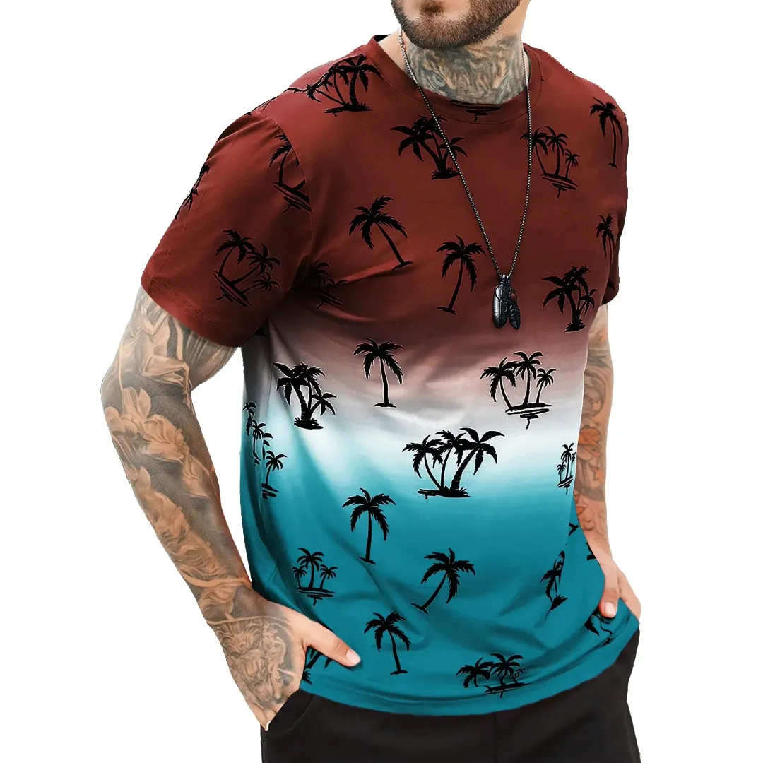 T-shirt Dégradé Homme – Motif Palmiers Tropicaux