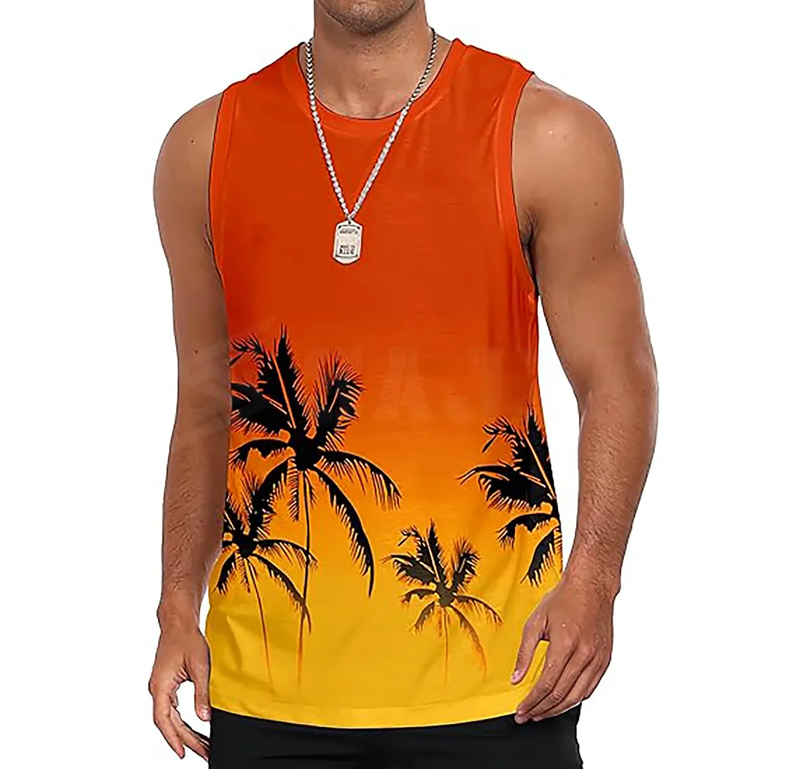 Débardeur Dégradé Orange & Jaune – Palmiers Tropicaux
