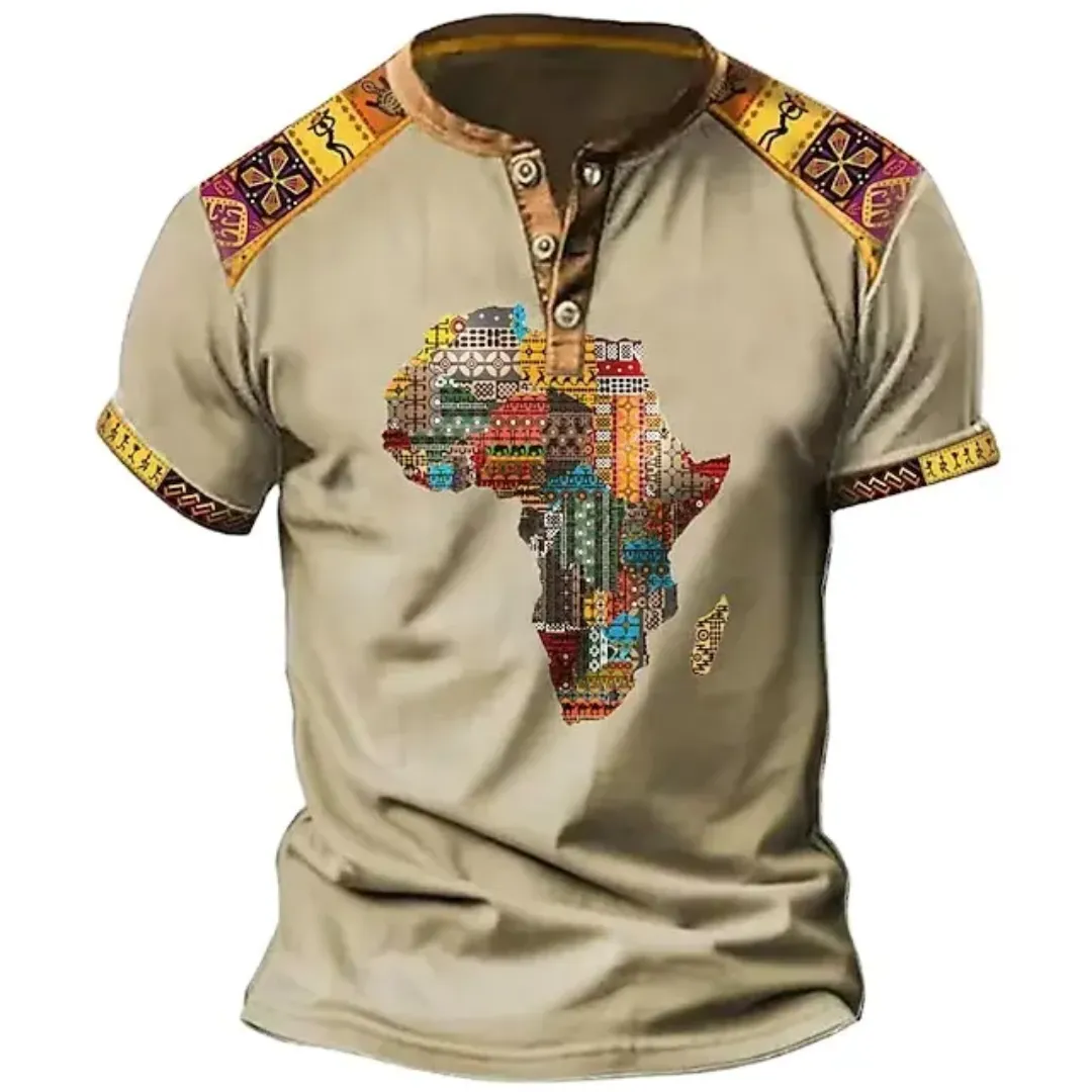 T-shirt Africain Homme – Carte d’Afrique en Tissu Wax
