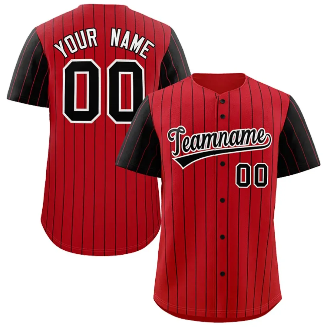 Maillot de Baseball Personnalisé – Rouge et Noir avec Rayures   ---
