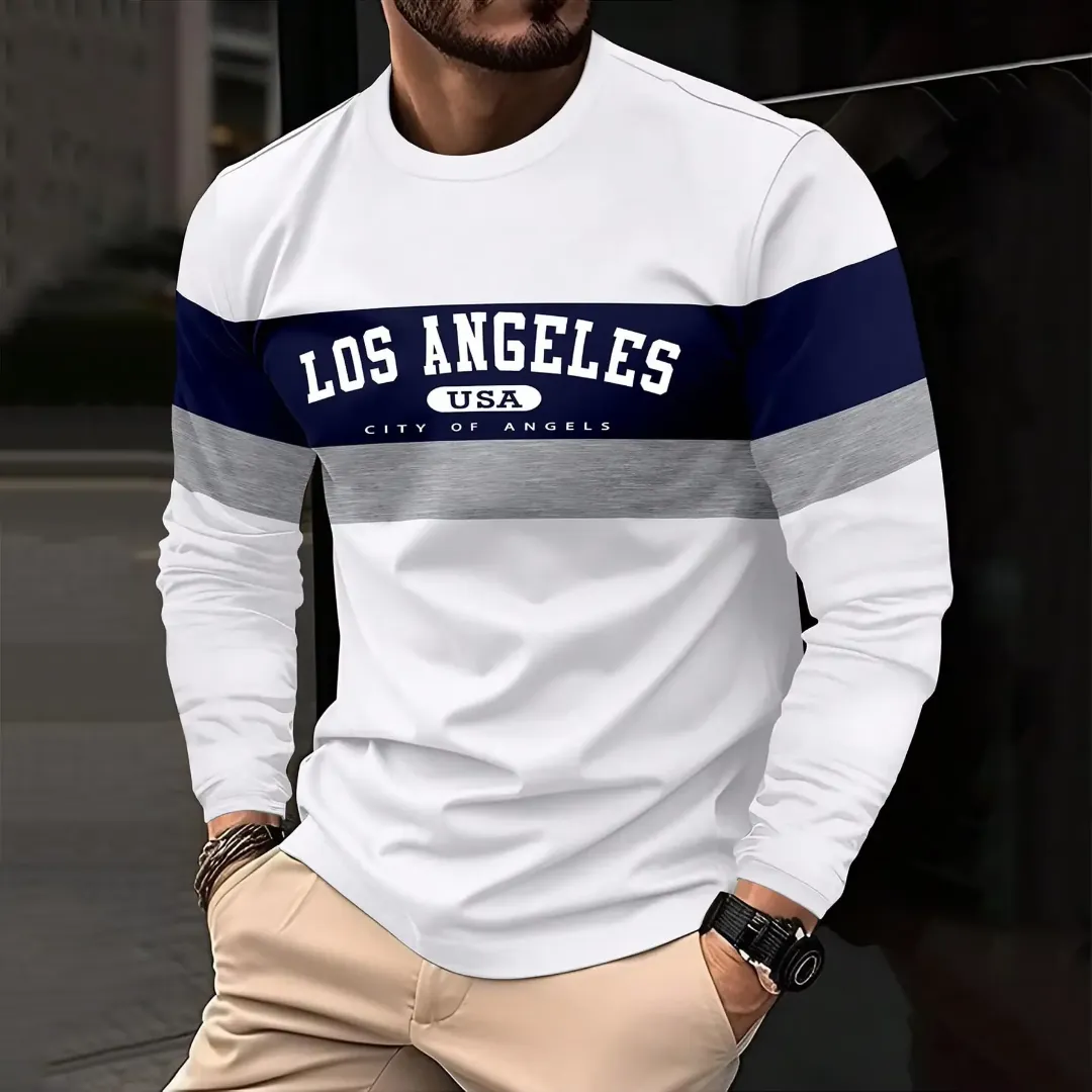 T-shirt Homme Manches Longues – Los Angeles USA, Style Urbain
