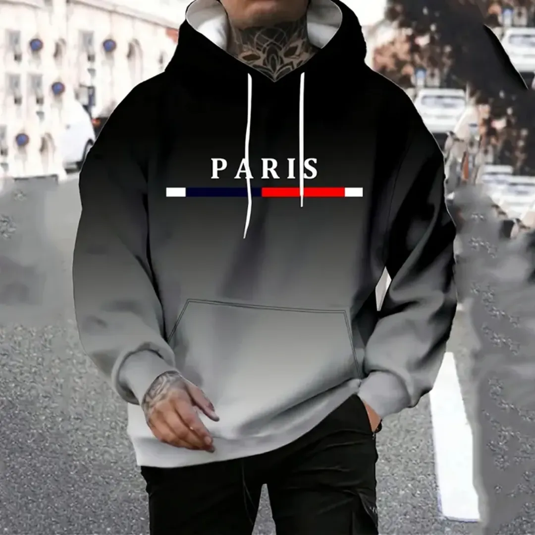 Sweat à Capuche Dégradé Homme "PARIS" – Style Urbain Tricolore