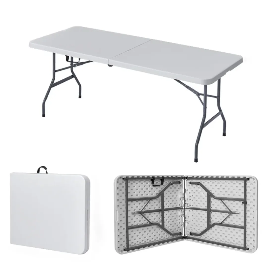 Table Pliante Rectangulaire en Plastique – Réglable & Pliable avec Poignée – Idéale pour l’Extérieur et les Événements