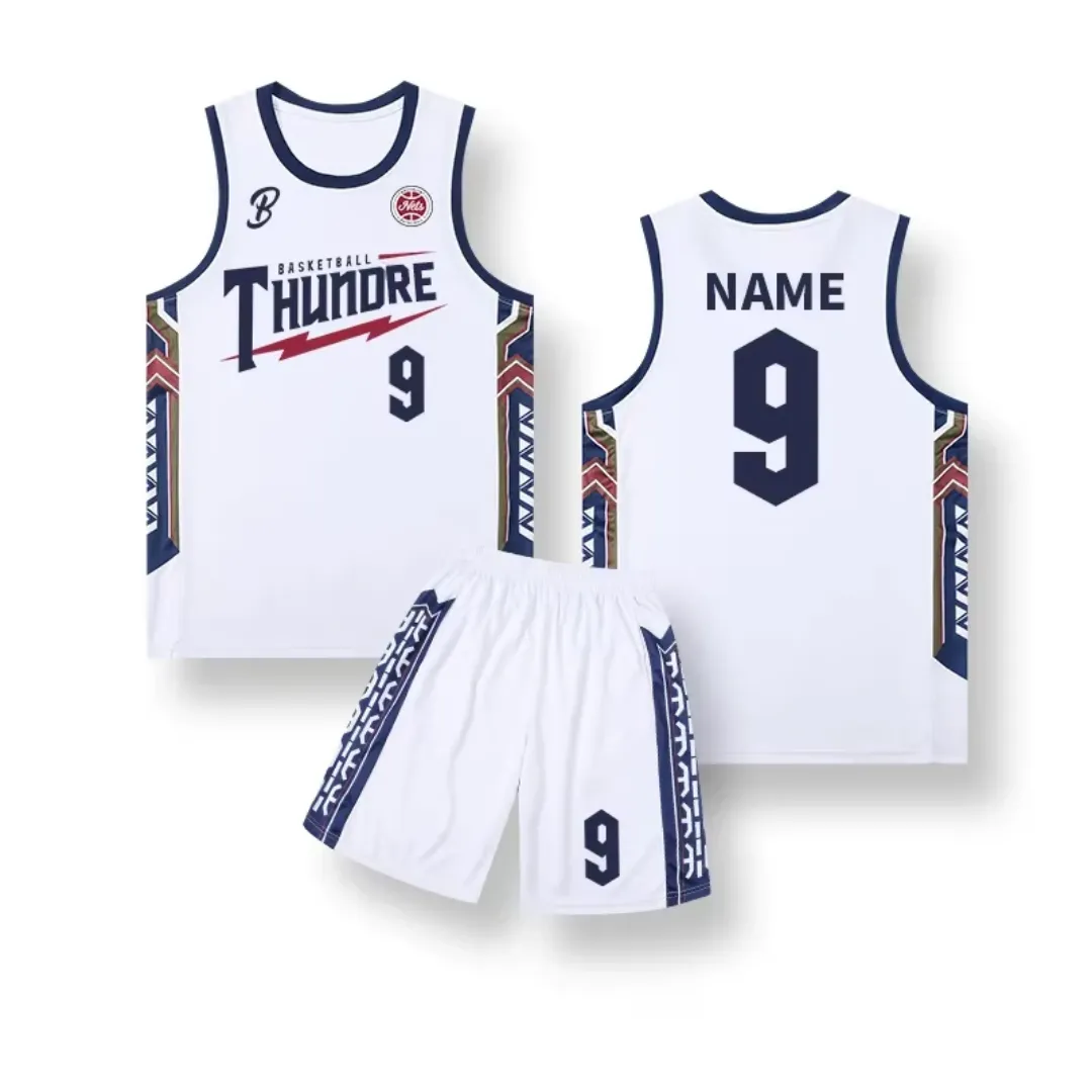Ensemble Maillot de Basketball Personnalisable – Thunder Blanc
