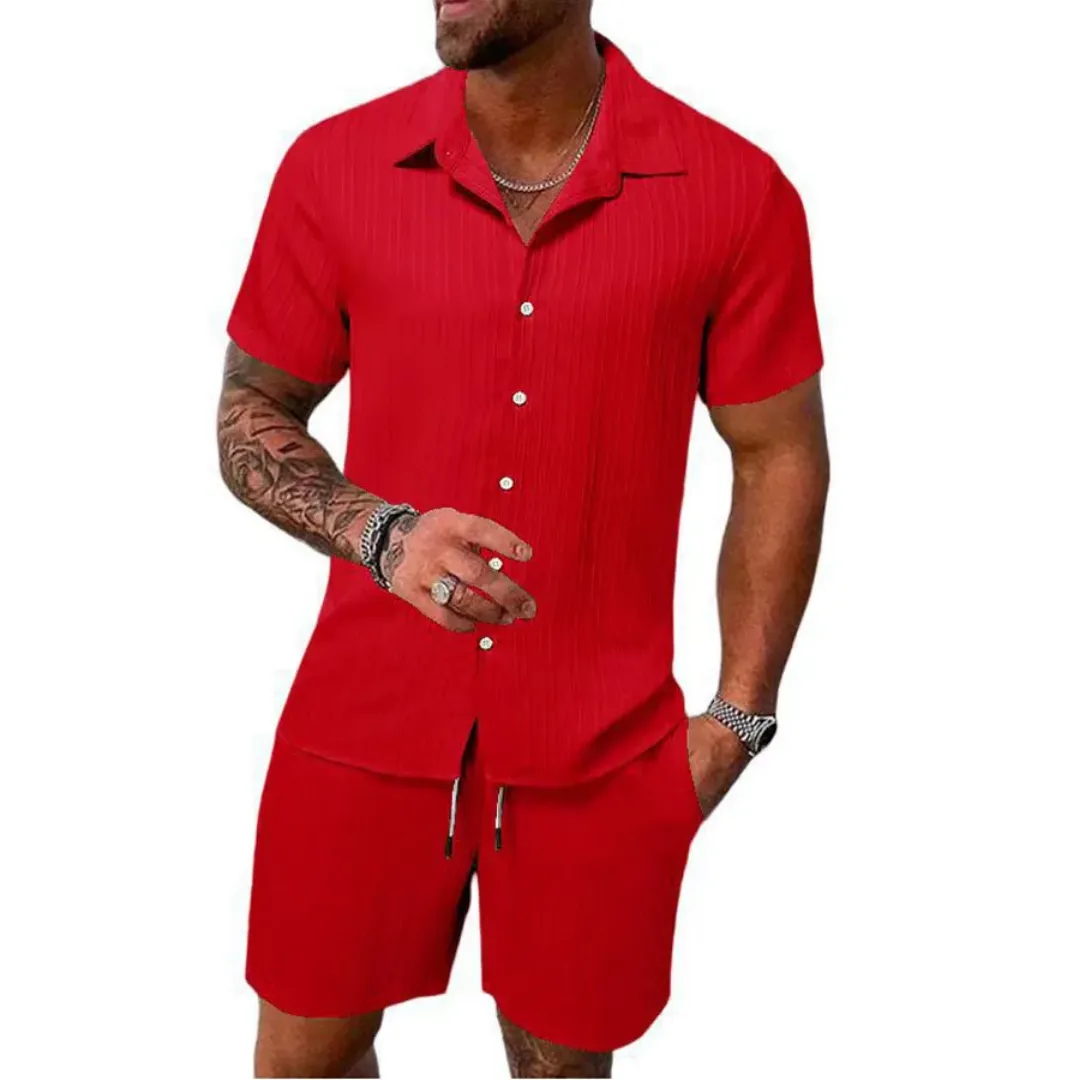Ensemble d’Été Homme – Chemise à Manches Courtes et Short Décontracté Rouge