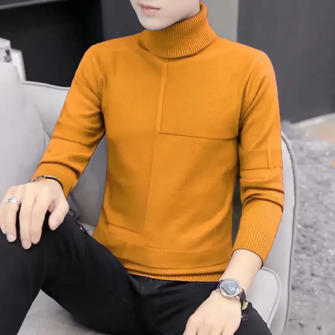 Pull Col Roulé Homme – Style Moderne – Couleur Moutarde
