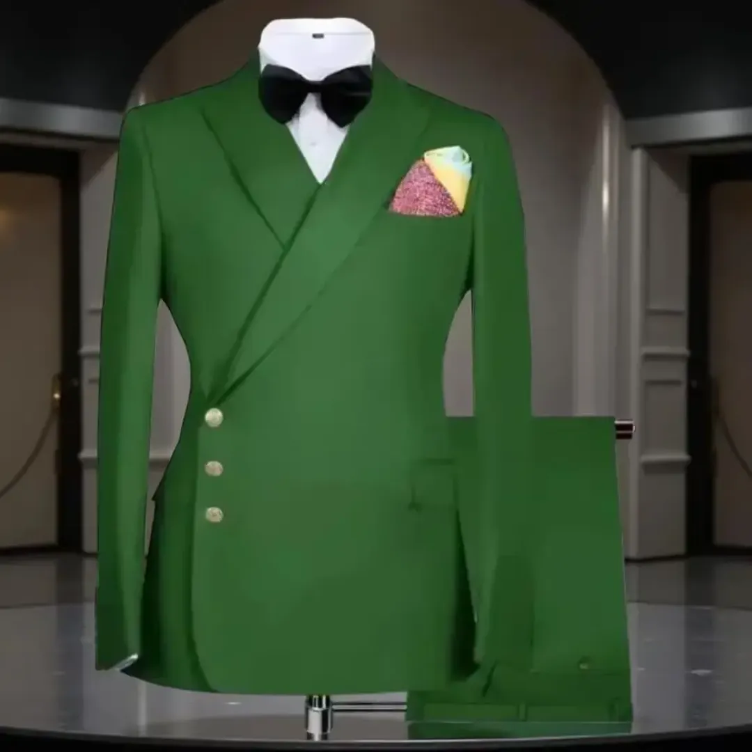 Costume Homme Vert Émeraude – Double Boutonnage avec Nœud Papillon Noir
