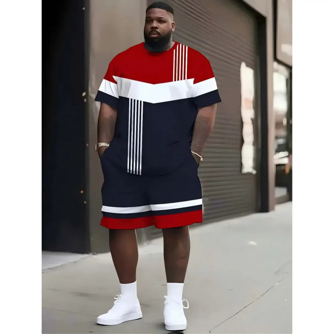 Ensemble Décontracté Homme Grande Taille – T-shirt et Short à Motifs Géométriques