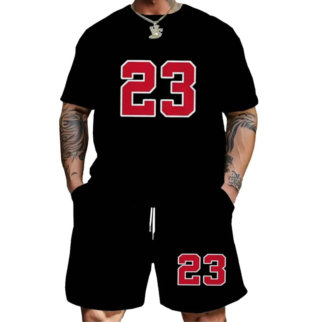 Ensemble short et t-shirt homme noir sportif imprimé numéro 23