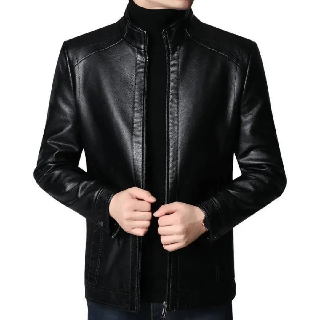 Veste Homme en Similicuir Noir – Style Motard Élégant