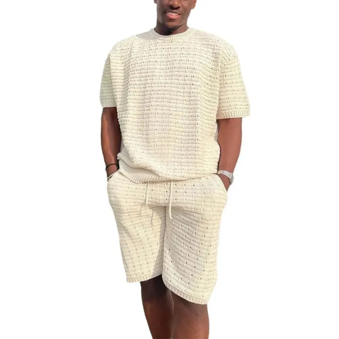 Ensemble Homme Décontracté Tricoté – T-shirt et Short Beig