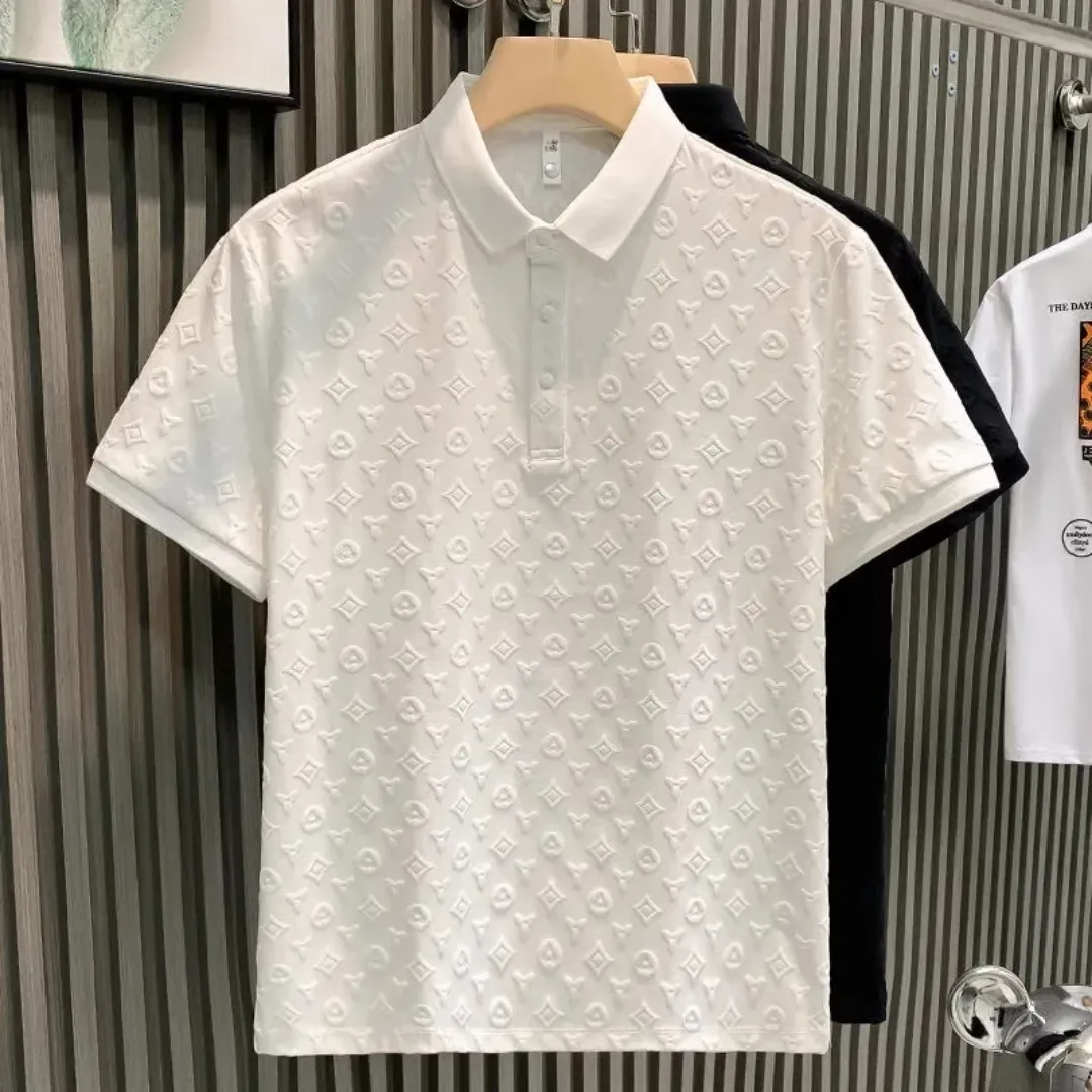 Polo homme col classique – Design géométrique moderne noir, blanc et bleu