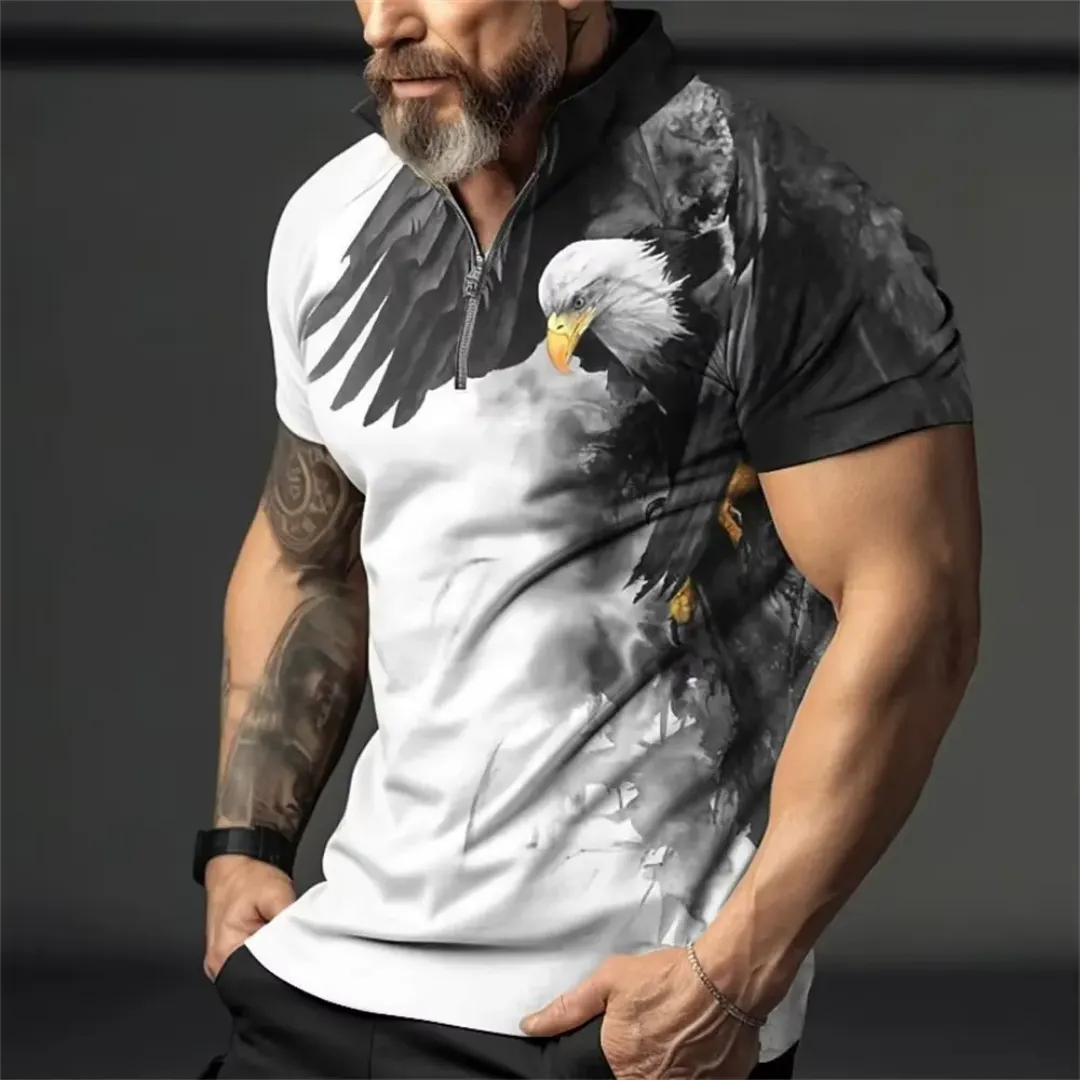 Polo Homme à Fermeture Éclair Motif Aigle