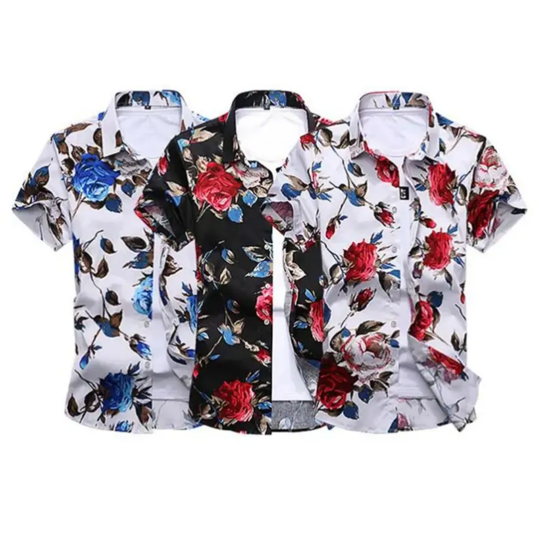 Chemise Homme à Manches Courtes – Motif Floral, Style Décontracté Chic