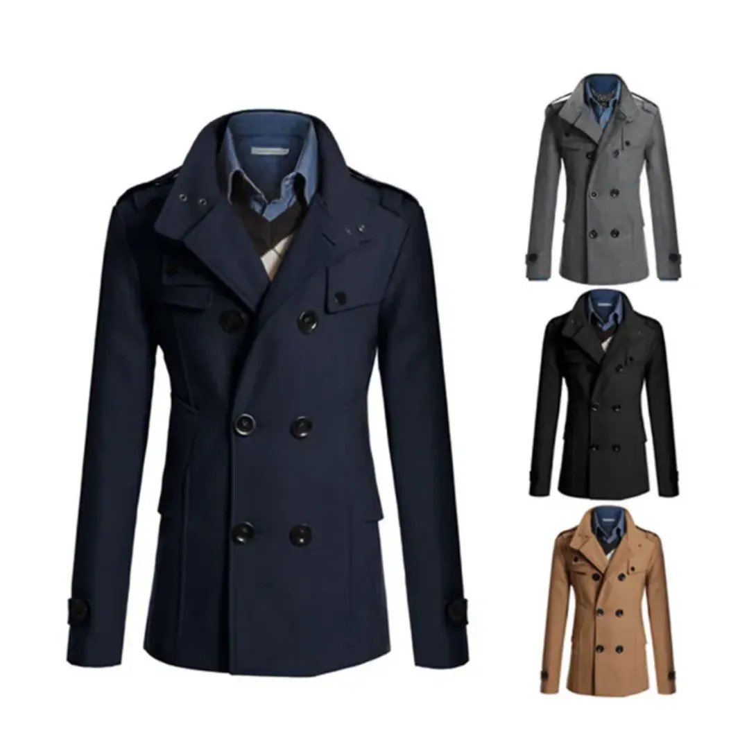 Manteau Homme Élégant – Double Boutonnage, Style Trench Court, Multi-couleurs