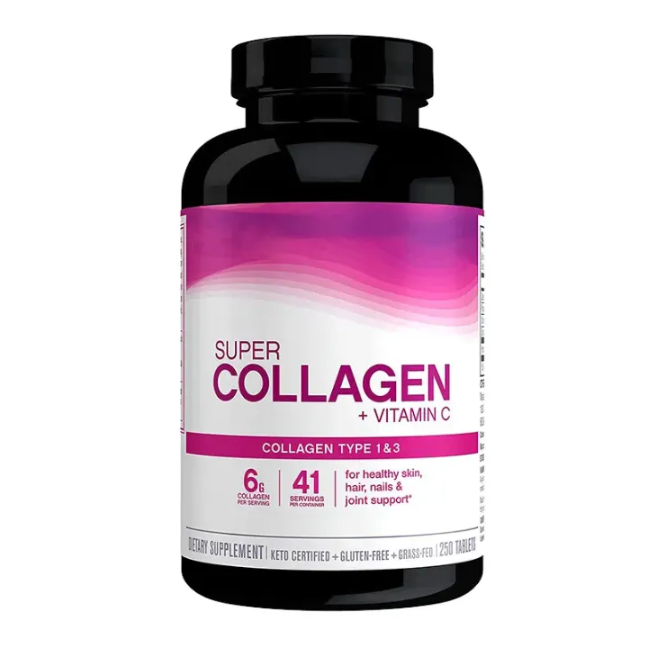 Complément Alimentaire Collagène Type 1 & 3 + Vitamine C – Peau, Cheveux, Ongles et Articulations – 250 Comprimés