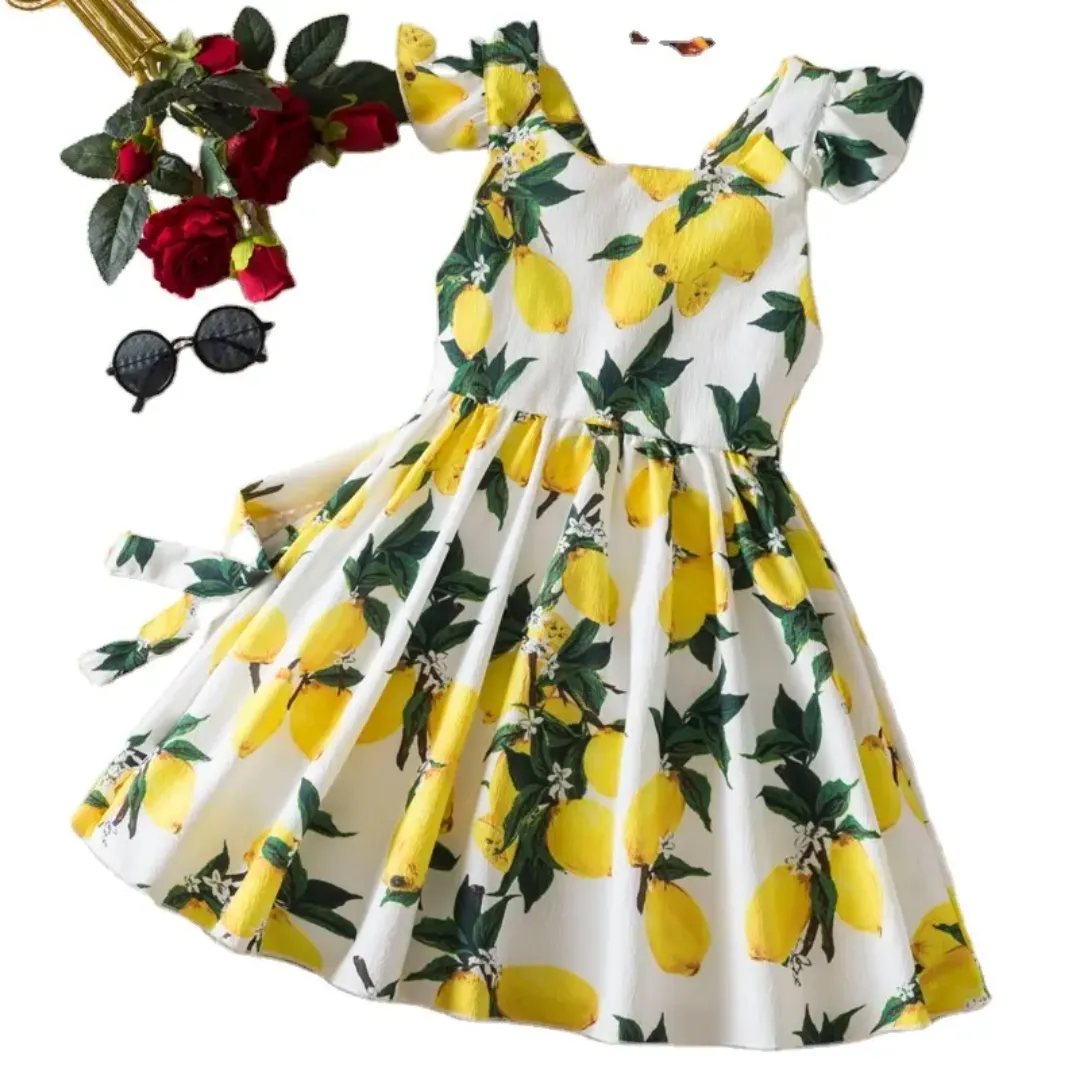 Nom du produit : Robe d’été pour fille à imprimé citron